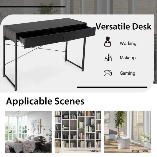 2-Drawer Home Office Desk with Steel Frame-Black