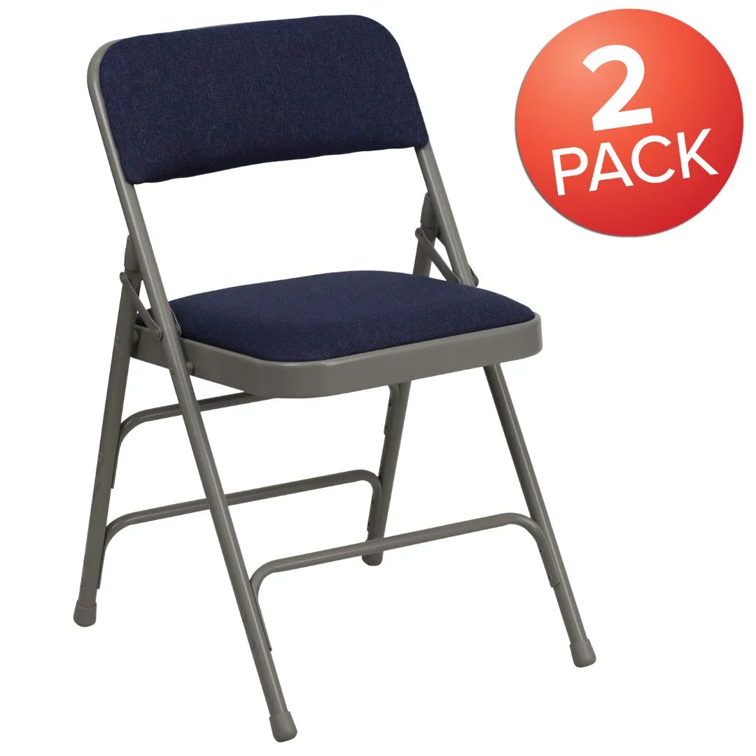 2-Pack Navy Fabric Metal Folding Chairs - Commercial Grade, Sturdy & Comfortable