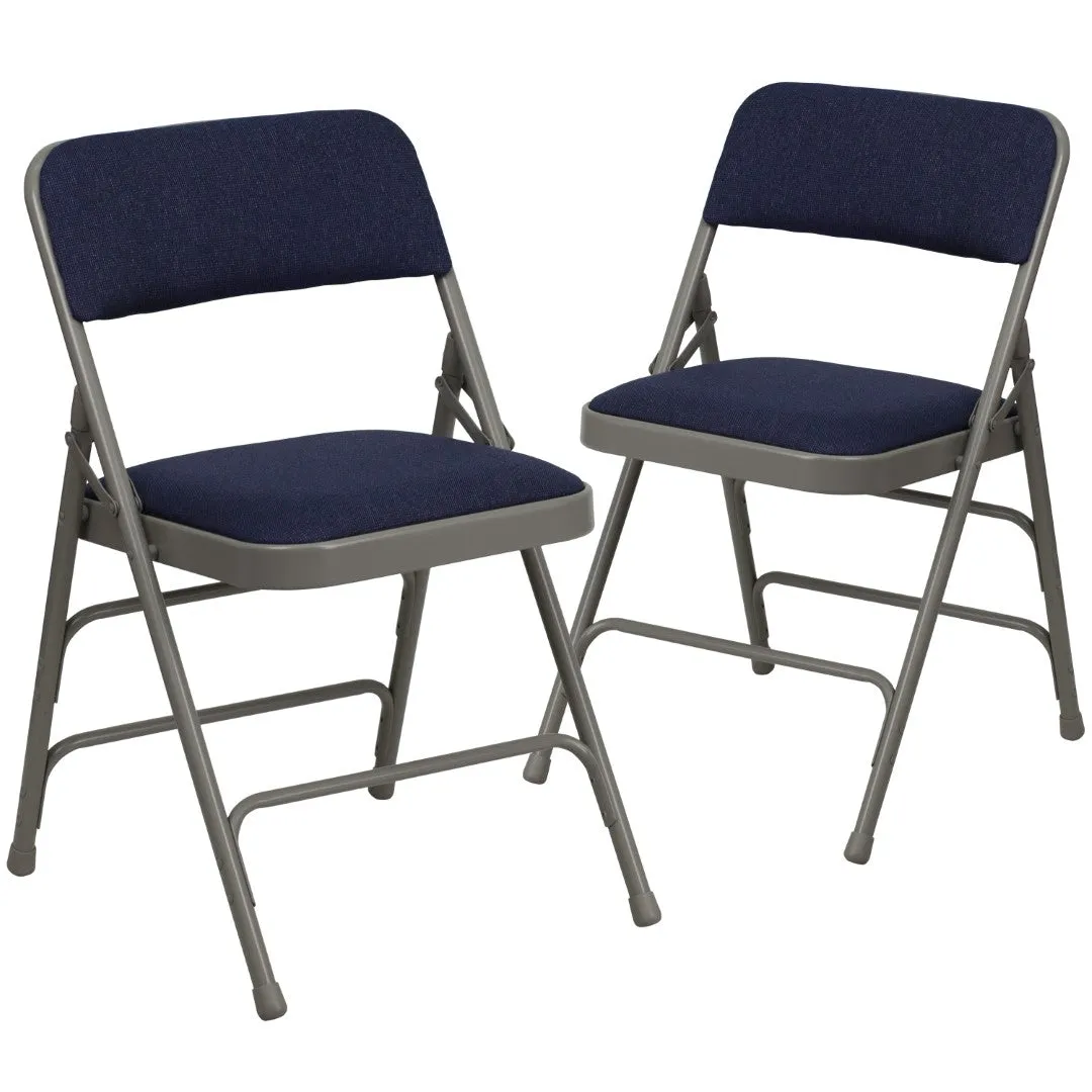 2-Pack Navy Fabric Metal Folding Chairs - Commercial Grade, Sturdy & Comfortable