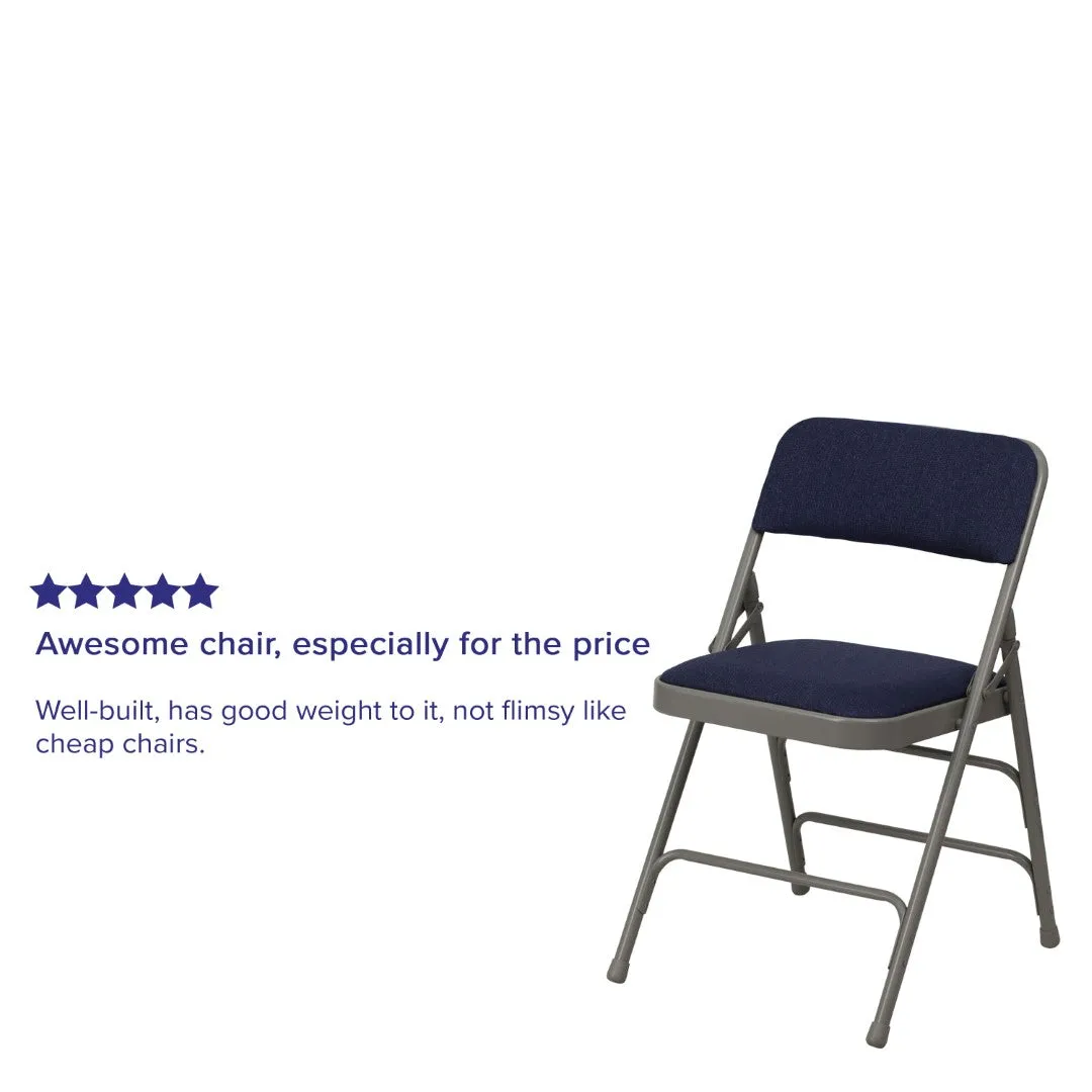 2-Pack Navy Fabric Metal Folding Chairs - Commercial Grade, Sturdy & Comfortable