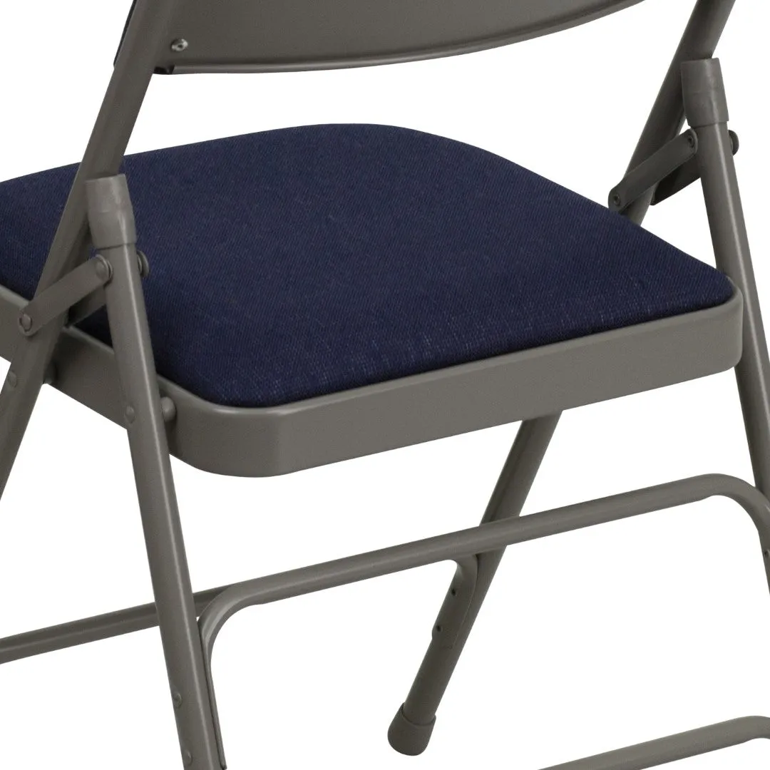 2-Pack Navy Fabric Metal Folding Chairs - Commercial Grade, Sturdy & Comfortable
