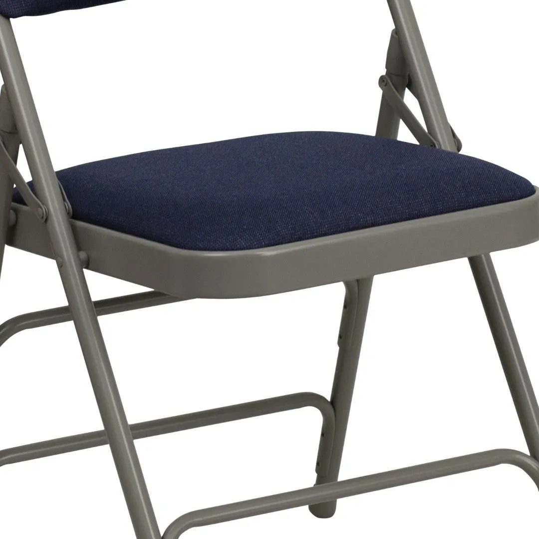2-Pack Navy Fabric Metal Folding Chairs - Commercial Grade, Sturdy & Comfortable