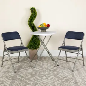 2-Pack Navy Fabric Metal Folding Chairs - Commercial Grade, Sturdy & Comfortable