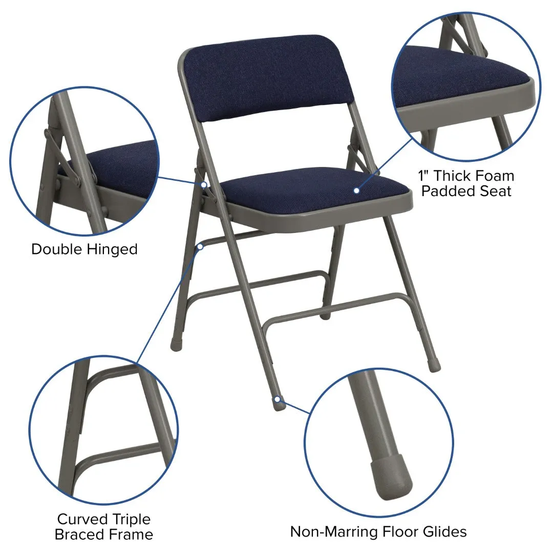 2-Pack Navy Fabric Metal Folding Chairs - Commercial Grade, Sturdy & Comfortable