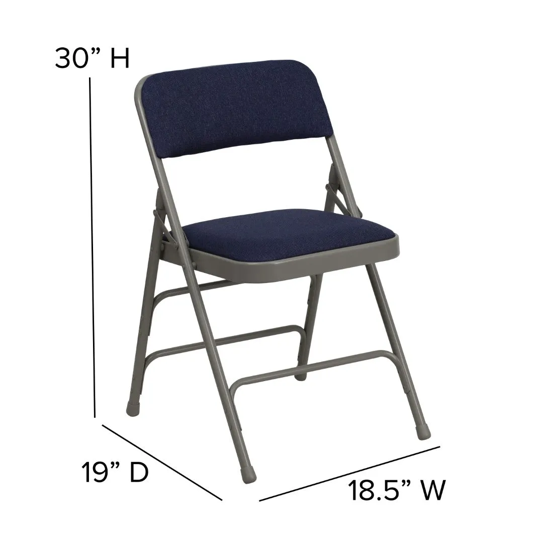 2-Pack Navy Fabric Metal Folding Chairs - Commercial Grade, Sturdy & Comfortable