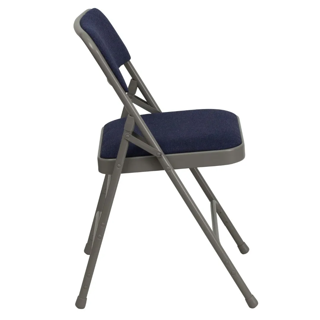 2-Pack Navy Fabric Metal Folding Chairs - Commercial Grade, Sturdy & Comfortable