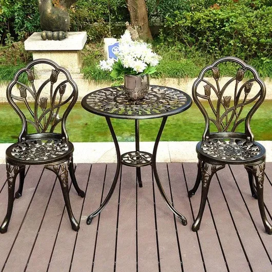 3 pcs Cast Aluminum Outdoor Table and Chair Set