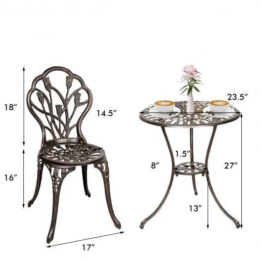 3 pcs Cast Aluminum Outdoor Table and Chair Set