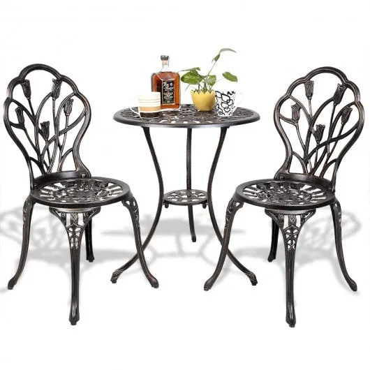 3 pcs Cast Aluminum Outdoor Table and Chair Set