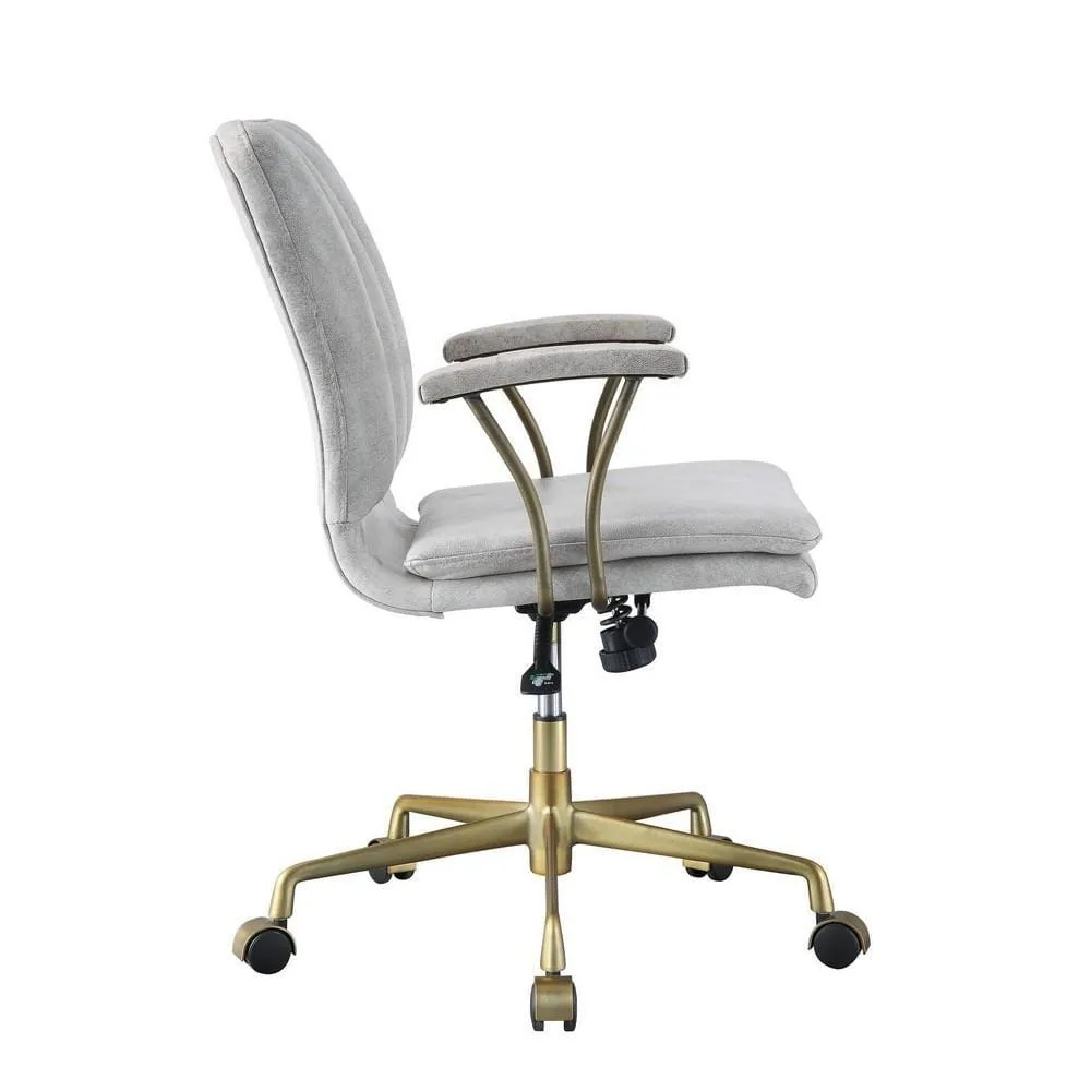 34" Adjustable Leatherette Swivel Office Chair, Gray & Gold By Casagear Home