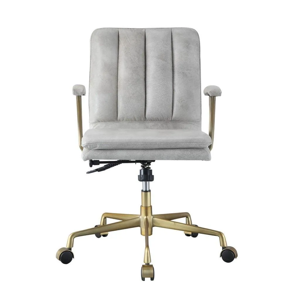 34" Adjustable Leatherette Swivel Office Chair, Gray & Gold By Casagear Home