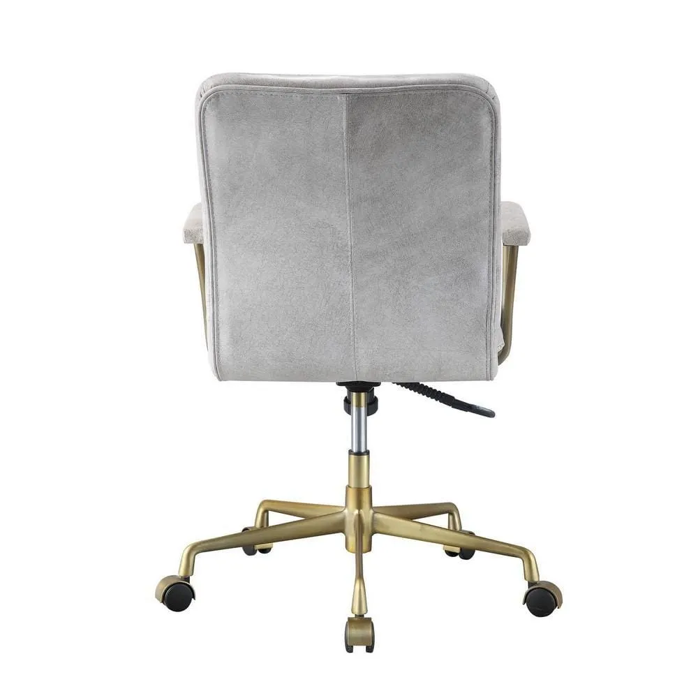 34" Adjustable Leatherette Swivel Office Chair, Gray & Gold By Casagear Home