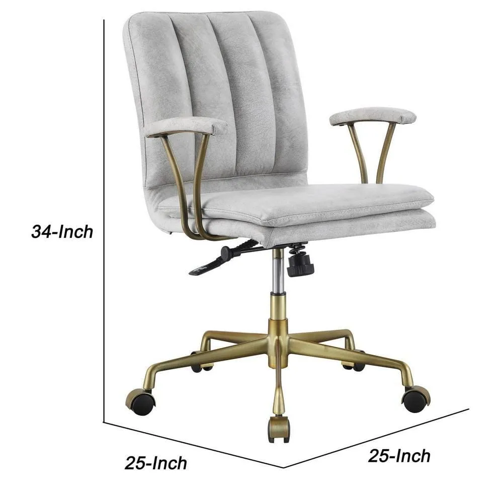 34" Adjustable Leatherette Swivel Office Chair, Gray & Gold By Casagear Home