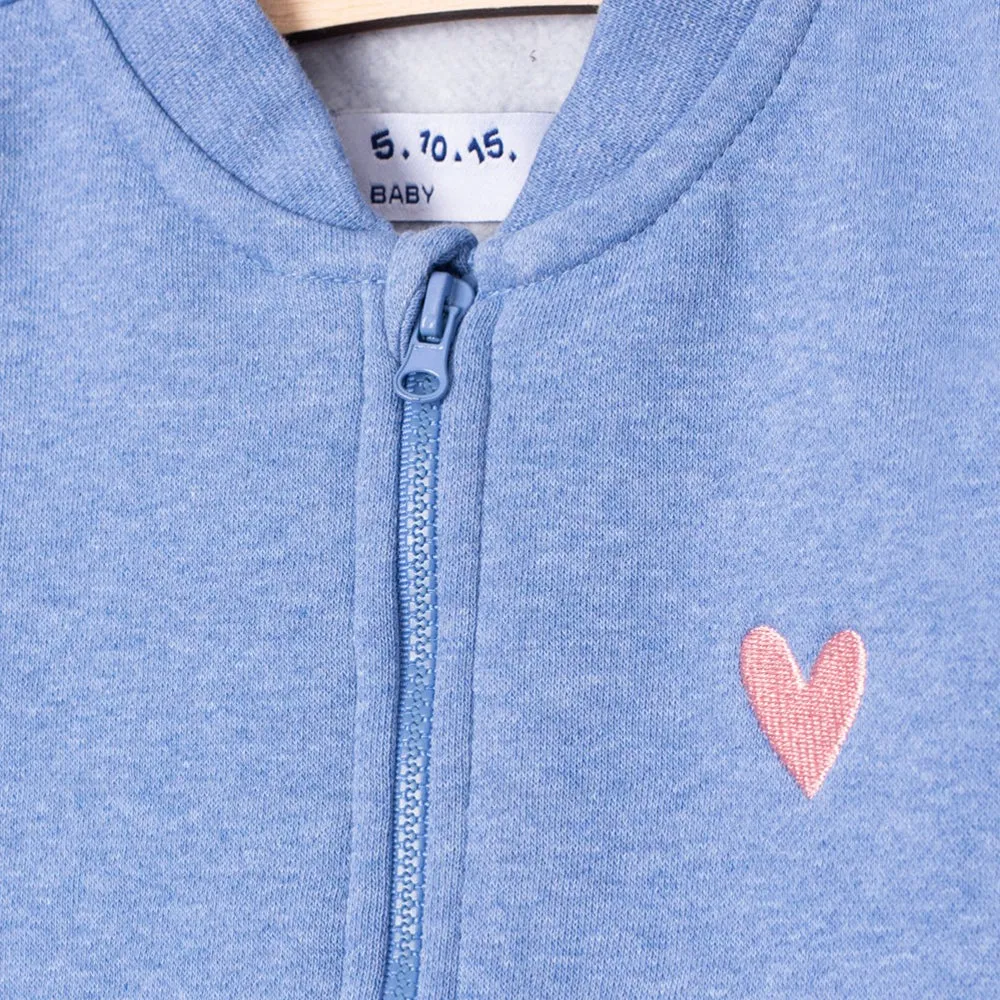 51015 Embroidered Heart Denim Blue Fleece Mock Neck Zipper 8458