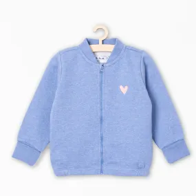 51015 Embroidered Heart Denim Blue Fleece Mock Neck Zipper 8458