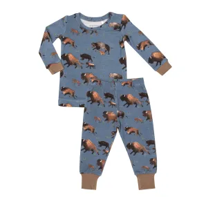 Angel Dear Bamboo Long Sleeve Loungewear Pajama Set in Blue Bison
