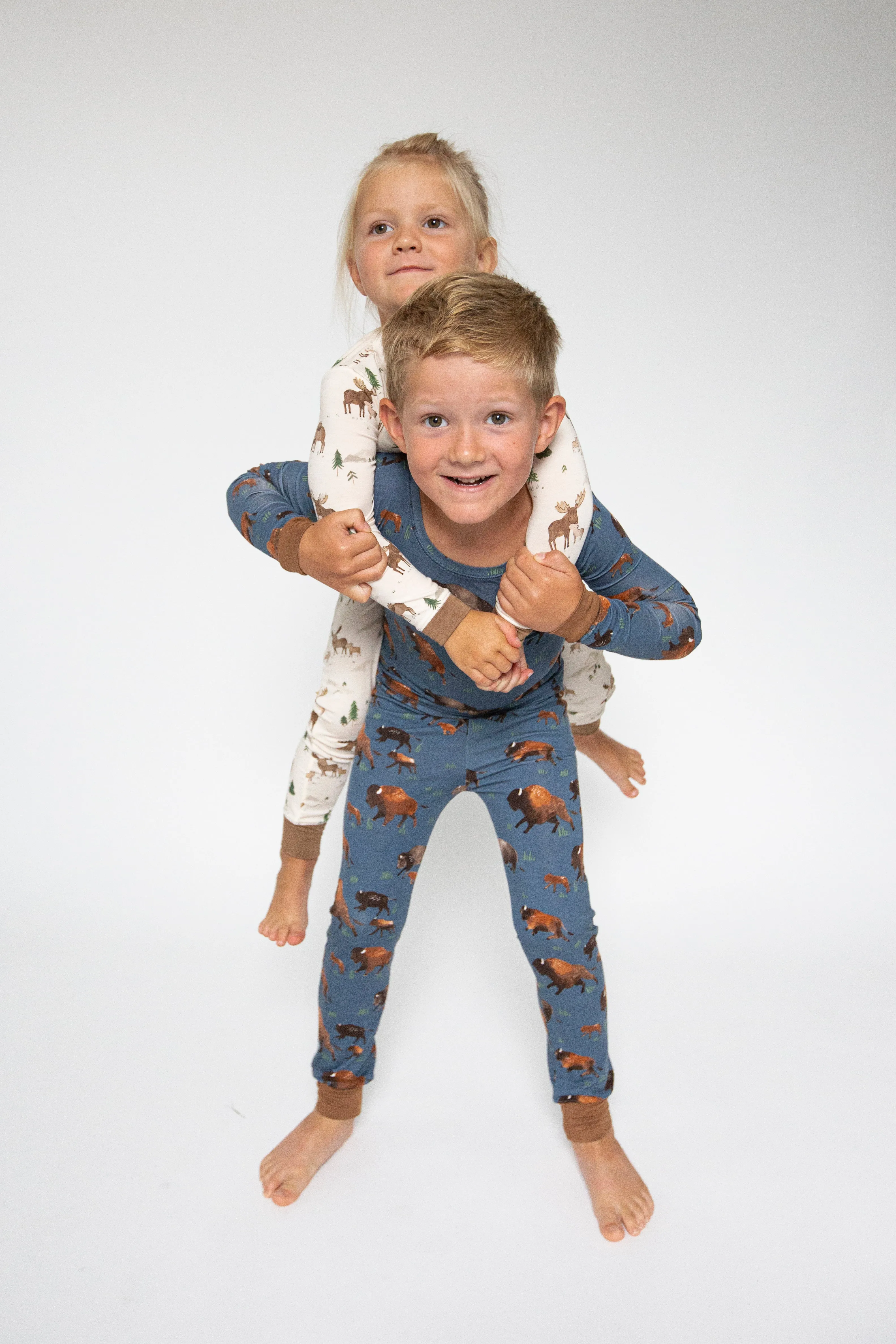 Angel Dear Bamboo Long Sleeve Loungewear Pajama Set in Blue Bison