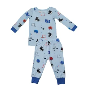 Angel Dear Bamboo Long Sleeve Loungewear Pajama Set in Blue Hockey