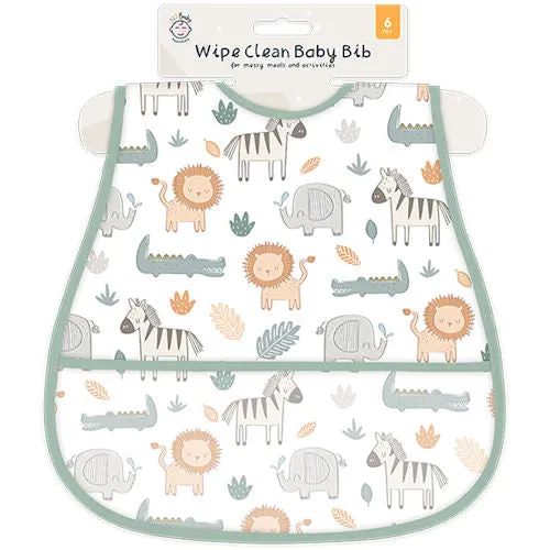 Animal Design Wipe Clean Baby Bib - Waterproof Easy Clean Mess Free Mealtimes