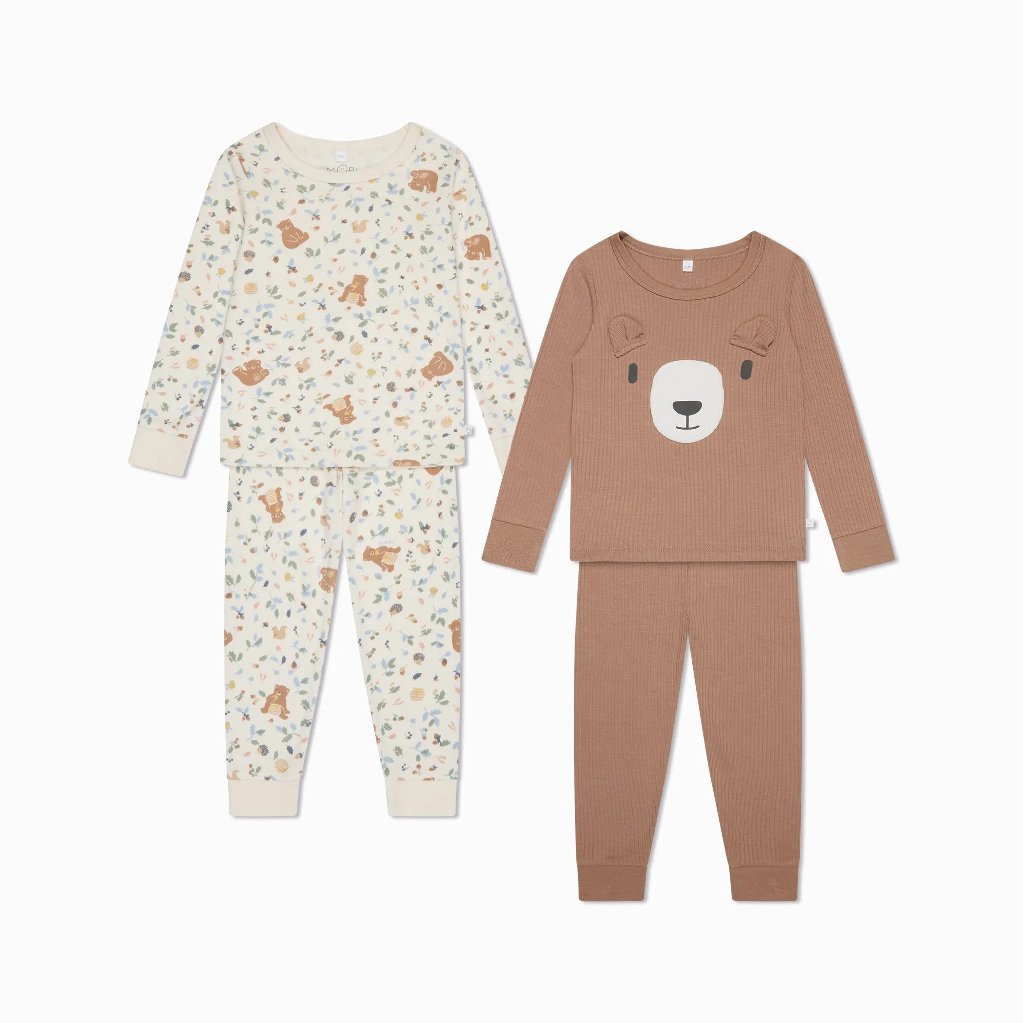 Bear Print & Ribbed Pajamas 2 Pack