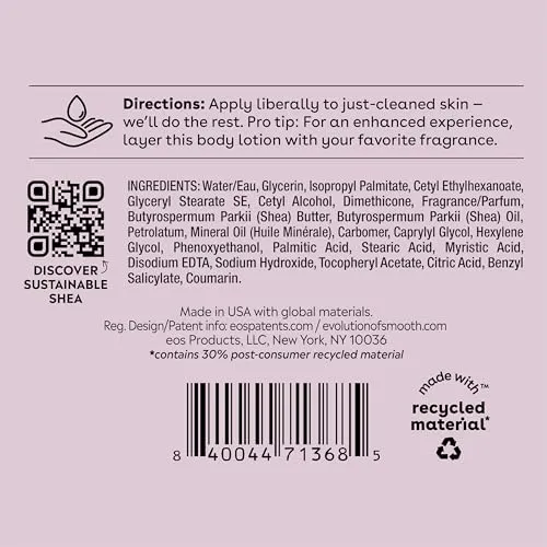 Bundle of eos Shea Better Body Lotion- Vanilla Cashmere   Fragrance Free, 24-Hour Hydration Skin Care, 16 fl oz