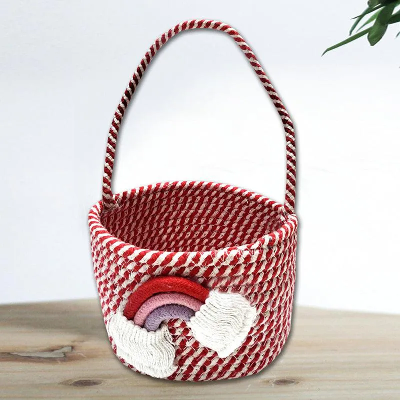 Chase The Rainbows Cotton Storage Basket - Pink