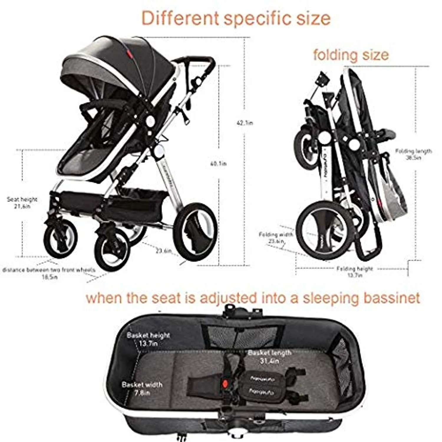 Convertible Bassinet Stroller Compact Single Baby Carriage