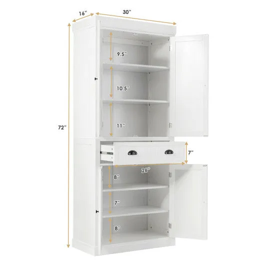 Cupboard Freestanding Kitchen Cabinet w/ Adjustable Shelves-White