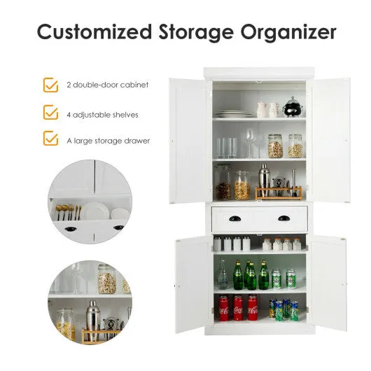 Cupboard Freestanding Kitchen Cabinet w/ Adjustable Shelves-White