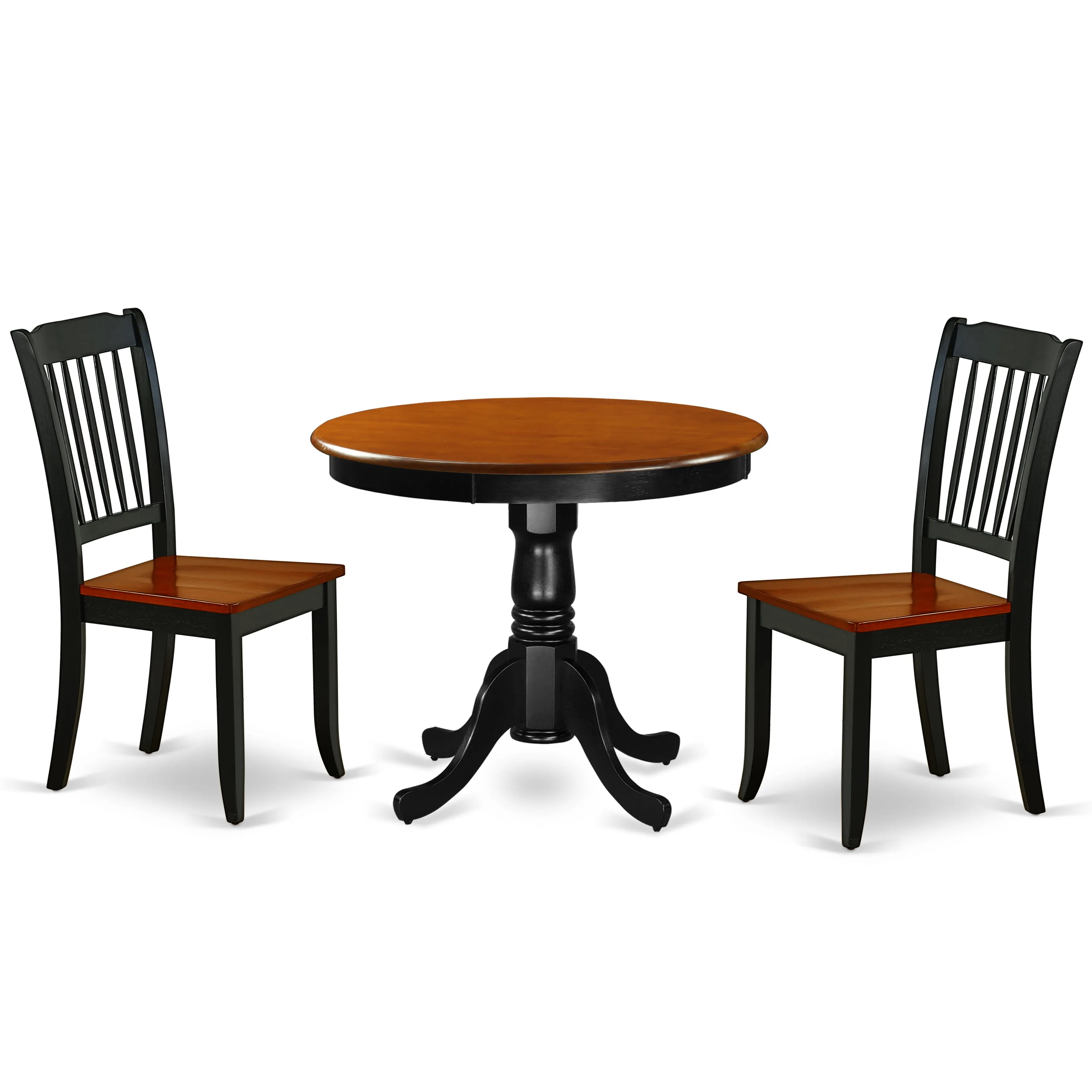 East West Furniture ANDA3-BCH-W 3 Piece Dining Table Set for Small Spaces Contains a Round Kitchen Table with Pedestal and 2 Kitchen Dining Chairs, 36x36 Inch, Black & Cherry