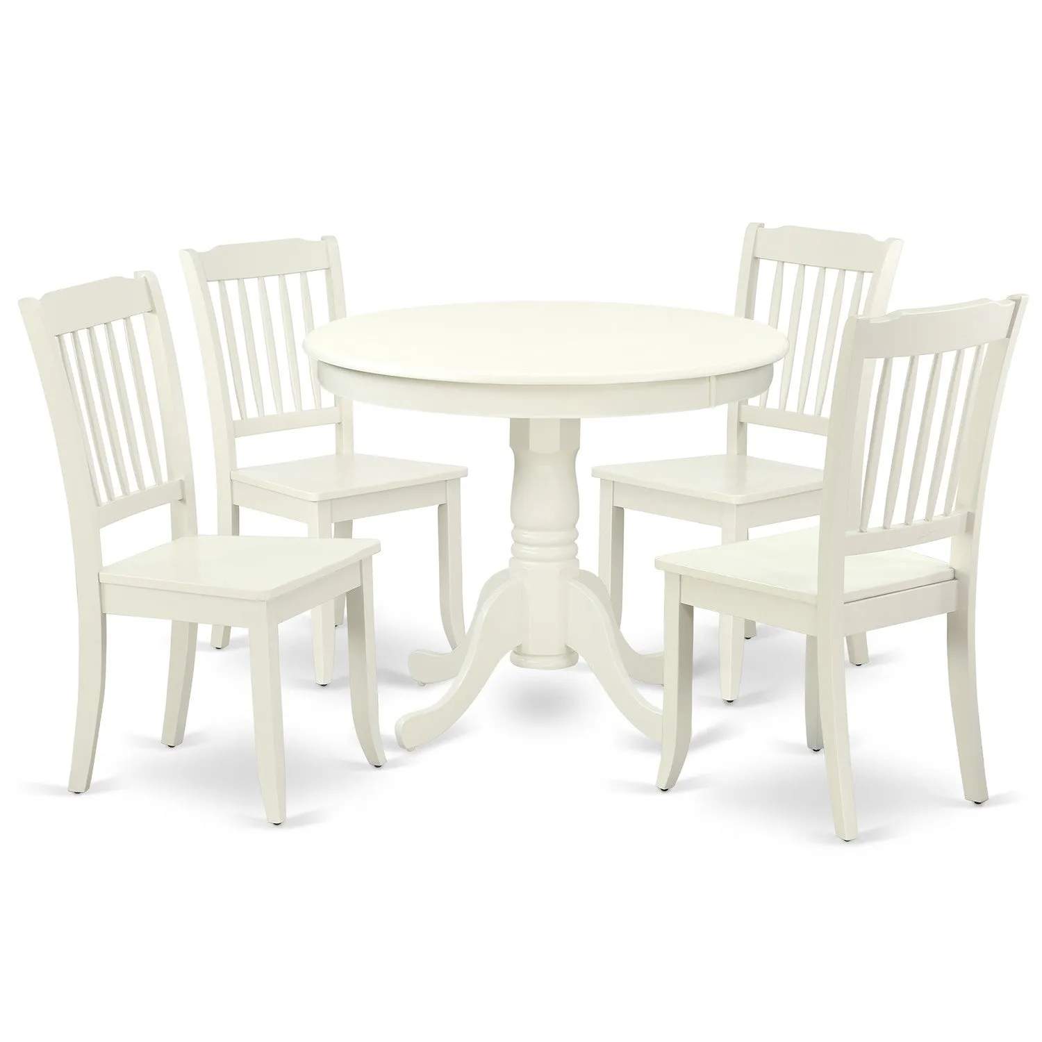 East West Furniture ANDA5-LWH-W 5 Piece Dining Set Includes a Round Kitchen Table with Pedestal and 4 Dining Room Chairs, 36x36 Inch, Linen White
