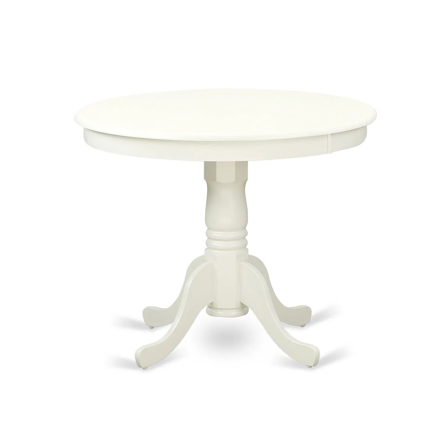 East West Furniture ANGR5-LWH-W 5 Piece Dining Table Set for 4 Includes a Round Kitchen Table with Pedestal and 4 Dining Room Chairs, 36x36 Inch, Linen White