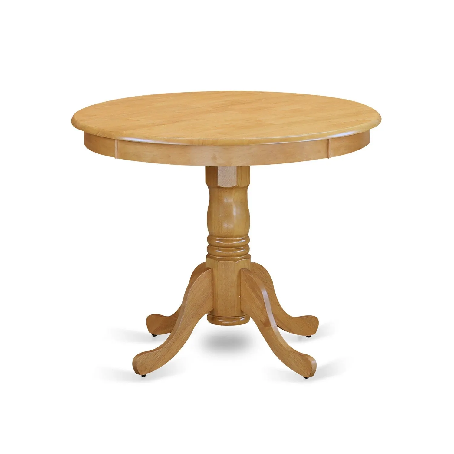 East West Furniture ANVA5-OAK-W 5 Piece Dining Set Includes a Round Dining Room Table with Pedestal and 4 Wood Seat Chairs, 36x36 Inch, Oak