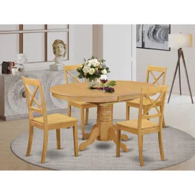 East West Furniture AVBO5-OAK-W 5 Piece Modern Dining Table Set Includes an Oval Wooden Table with Butterfly Leaf and 4 Dining Chairs, 42x60 Inch, Oak