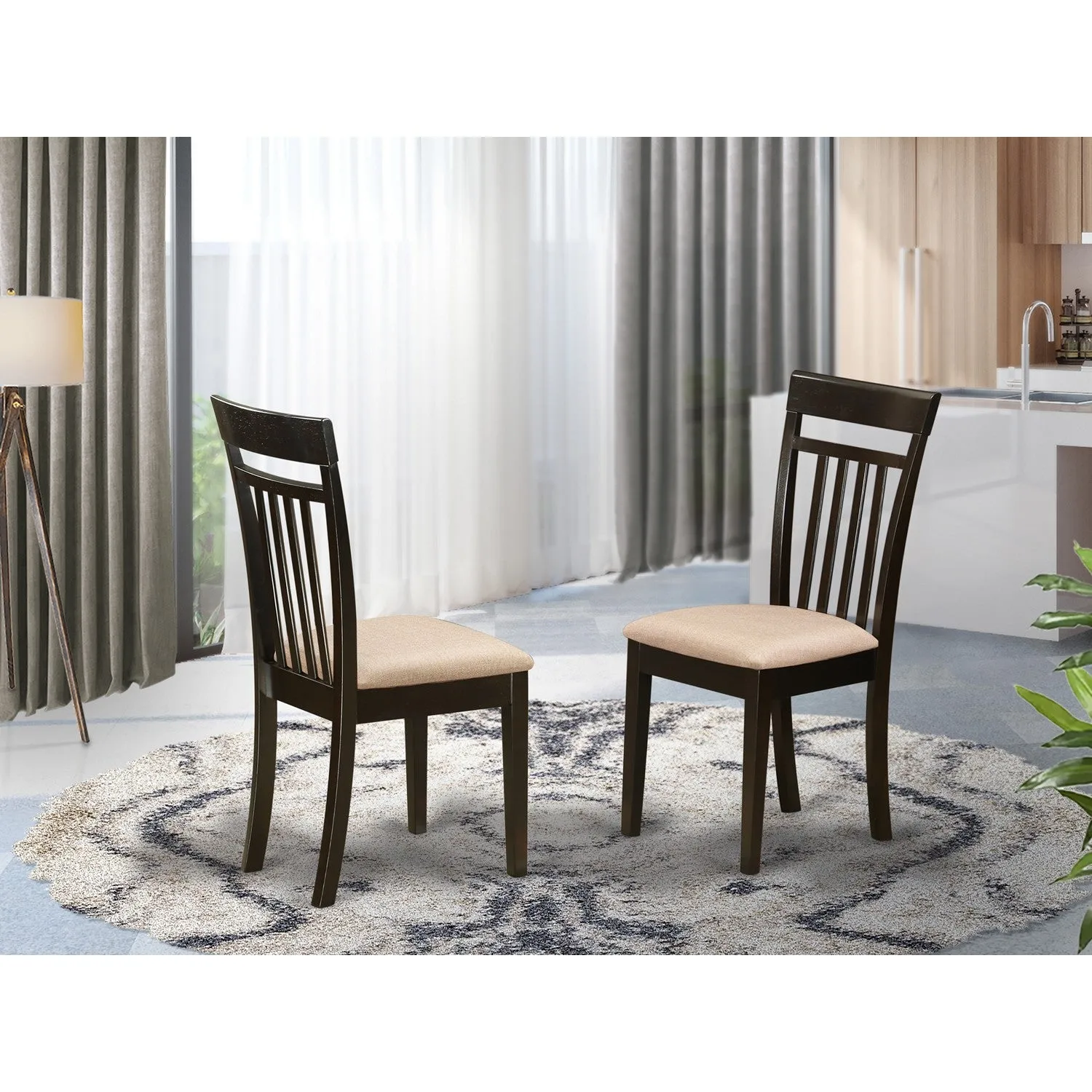 East West Furniture CAC-CAP-C Capri Dining Room Chairs - Linen Fabric Upholstered Solid Wood Chairs, Set of 2, Cappuccino