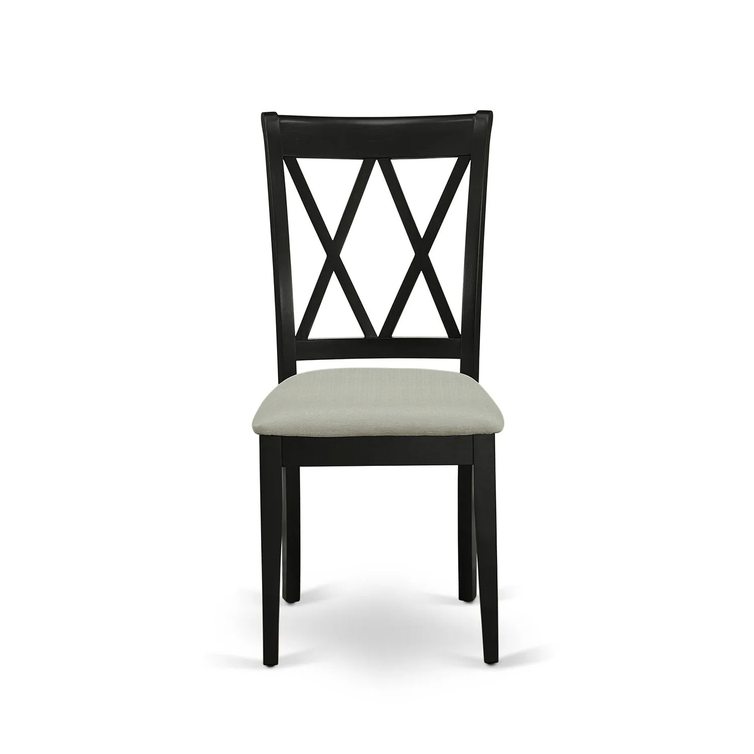 East West Furniture CLC-BLK-C Clarksville Dining Room Chairs - Linen Fabric Upholstered Wood Chairs, Set of 2, Black