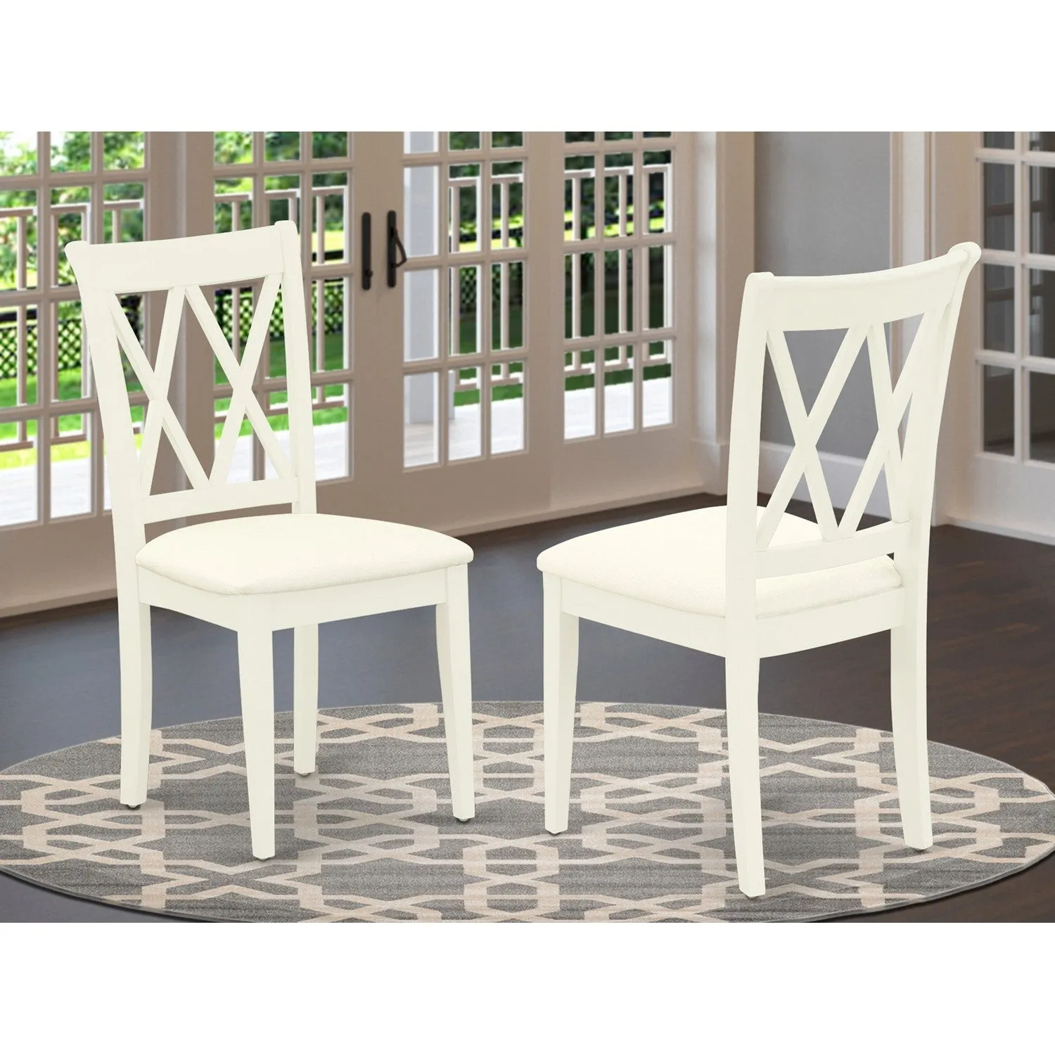 East West Furniture CLC-LWH-C Clarksville Kitchen Dining Chairs - Linen Fabric Upholstered Wood Chairs, Set of 2, Linen White