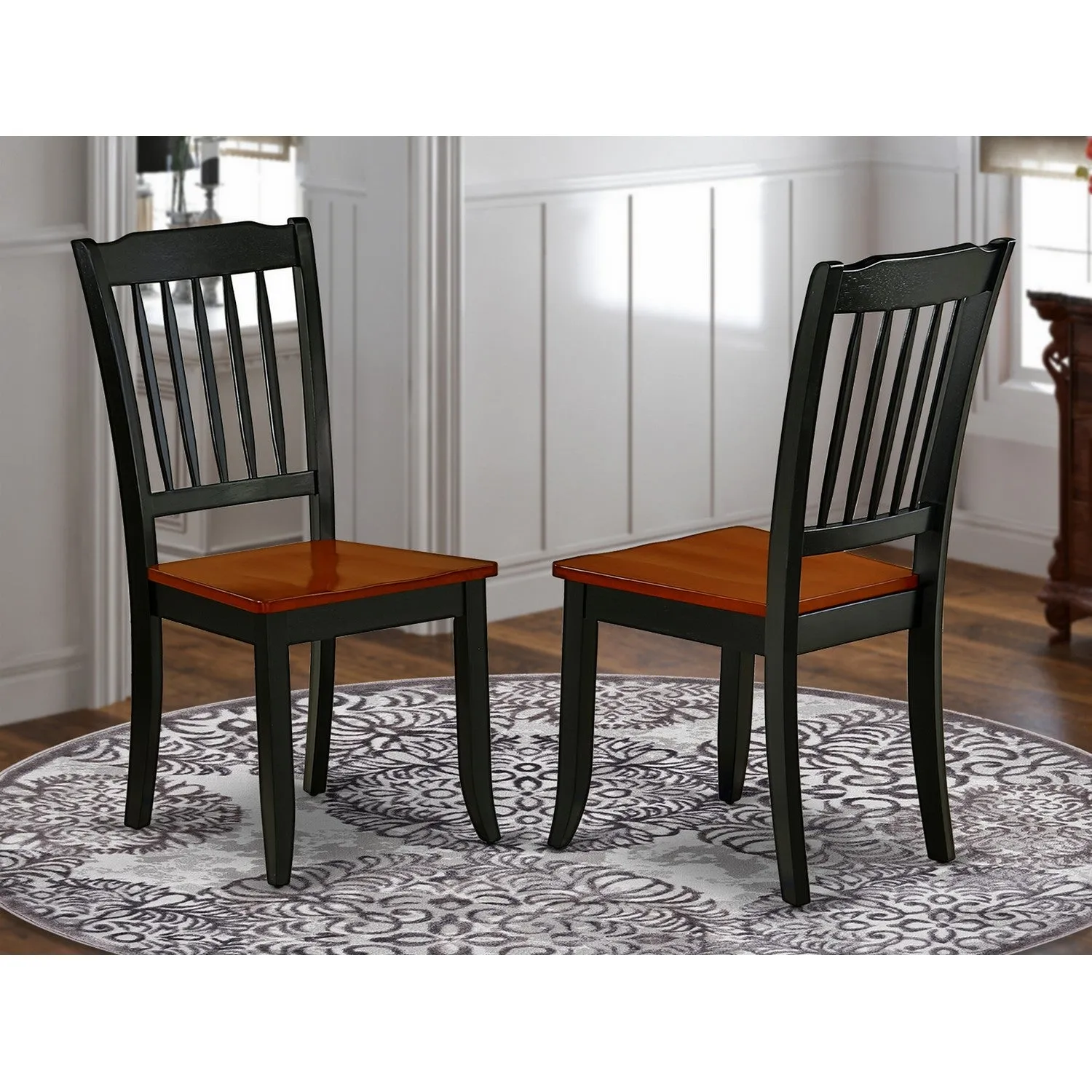 East West Furniture DAC-BCH-W Danbury Dining Room Chairs - Slat Back Solid Wood Seat Chairs, Set of 2, Black & Cherry