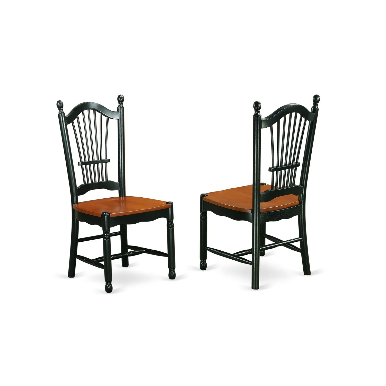 East West Furniture DOC-BCH-W Dover Dining Chairs - Slat Back Wood Seat Kitchen Chairs, Set of 2, Black & Cherry