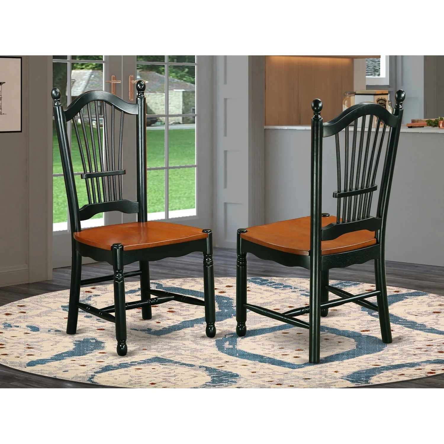 East West Furniture DOC-BCH-W Dover Dining Chairs - Slat Back Wood Seat Kitchen Chairs, Set of 2, Black & Cherry