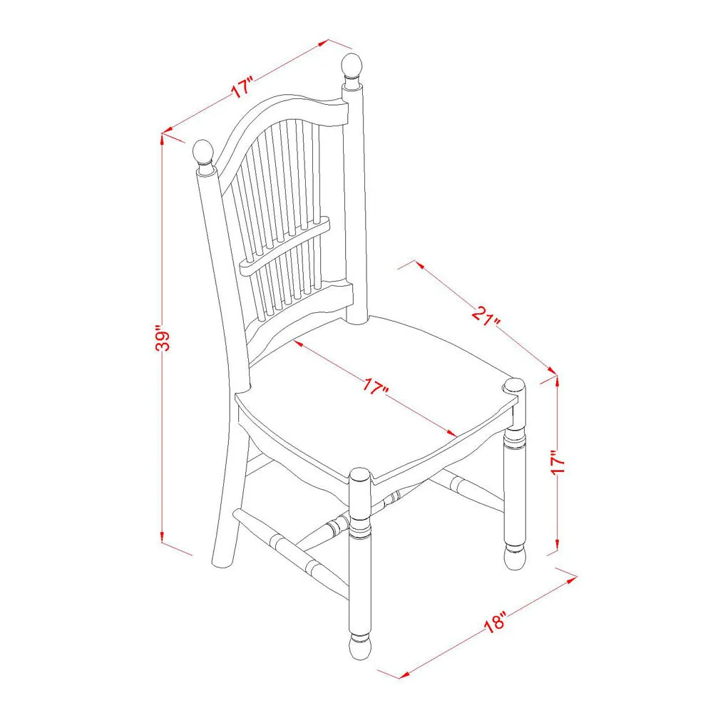 East West Furniture DOC-BCH-W Dover Dining Chairs - Slat Back Wood Seat Kitchen Chairs, Set of 2, Black & Cherry