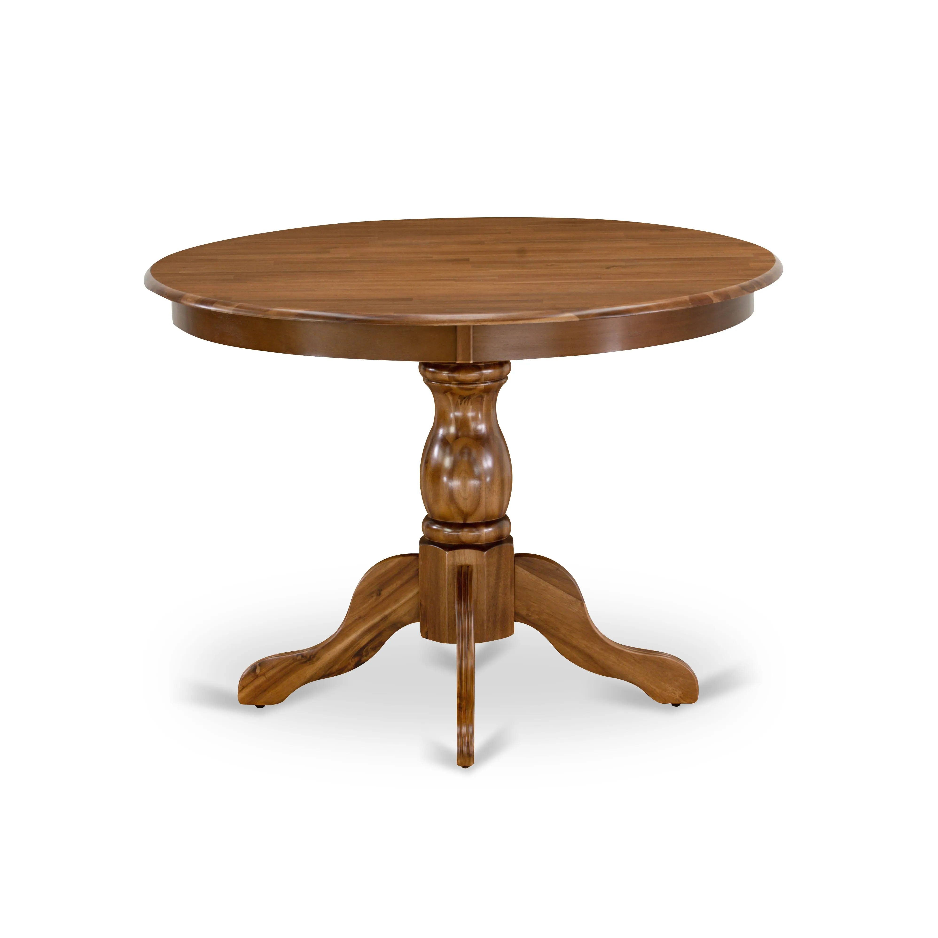 East West Furniture HBDA5-AWA-24 5 Piece Dining Set for Small SpacesIncludes a Round Kitchen Table and 4 Upholstered Parson Chairs, 42x42 Inch, Antique Walnut