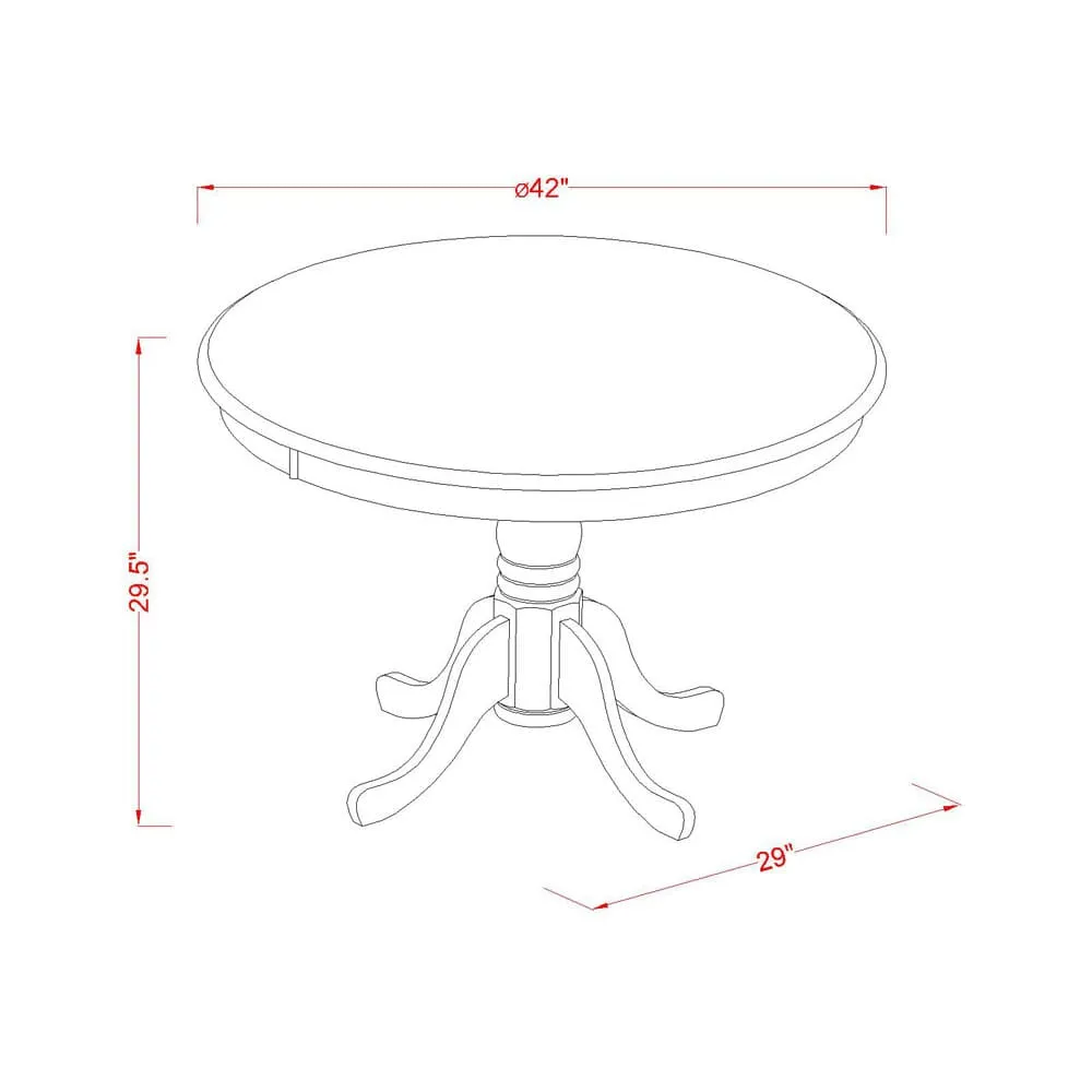 East West Furniture HBDA5-AWA-24 5 Piece Dining Set for Small SpacesIncludes a Round Kitchen Table and 4 Upholstered Parson Chairs, 42x42 Inch, Antique Walnut