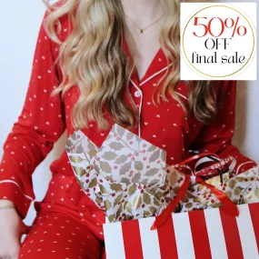 Eberjey Gisele Printed Long PJ Set PJ1141 in Red/Bone Hearts