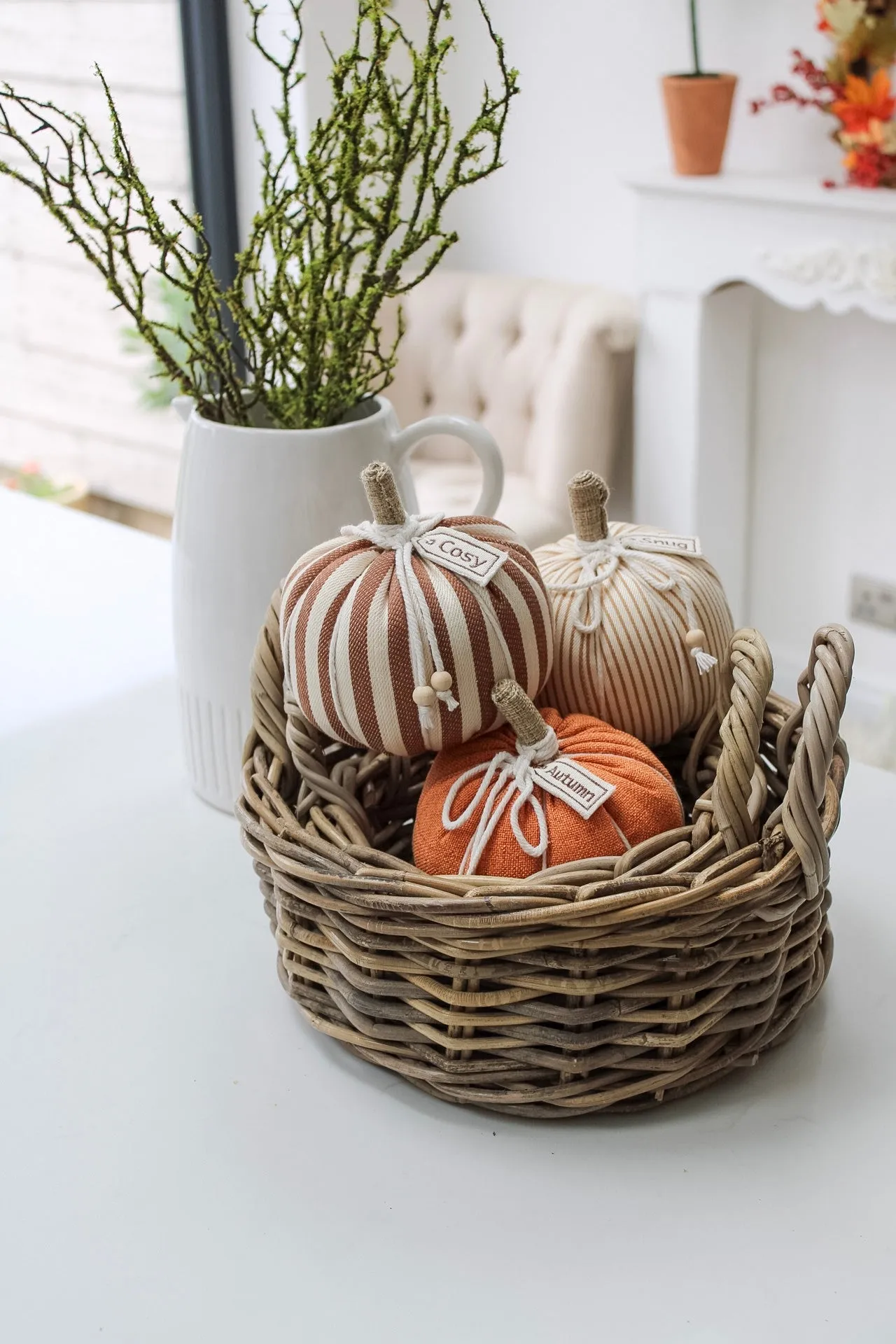 Grey Washed Small Rattan Storage Basket with Handles