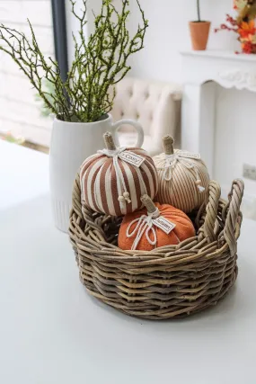 Grey Washed Small Rattan Storage Basket with Handles