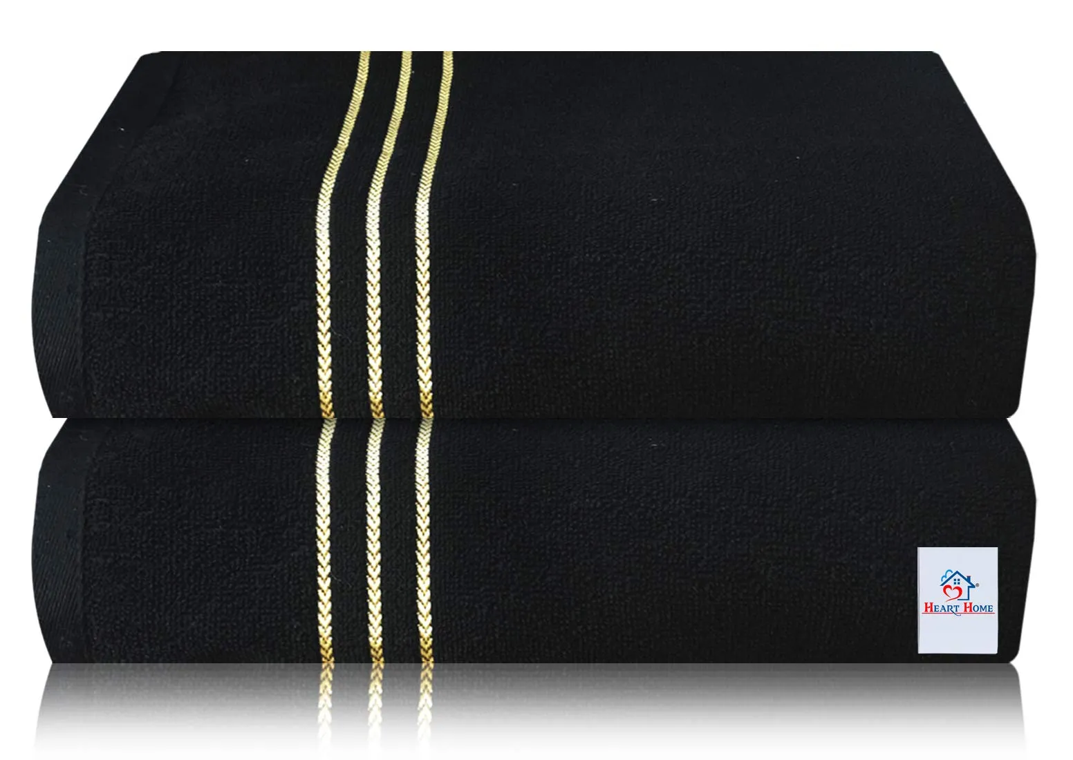 Heart Home Cotton 2 Pieces Bath Towel Super Soft, Fluffy, and Absorbent, Perfect for Daily Use 100% Cotton Towels, 400 GSM (Black)-HEART11582, Standard (HEART011582)