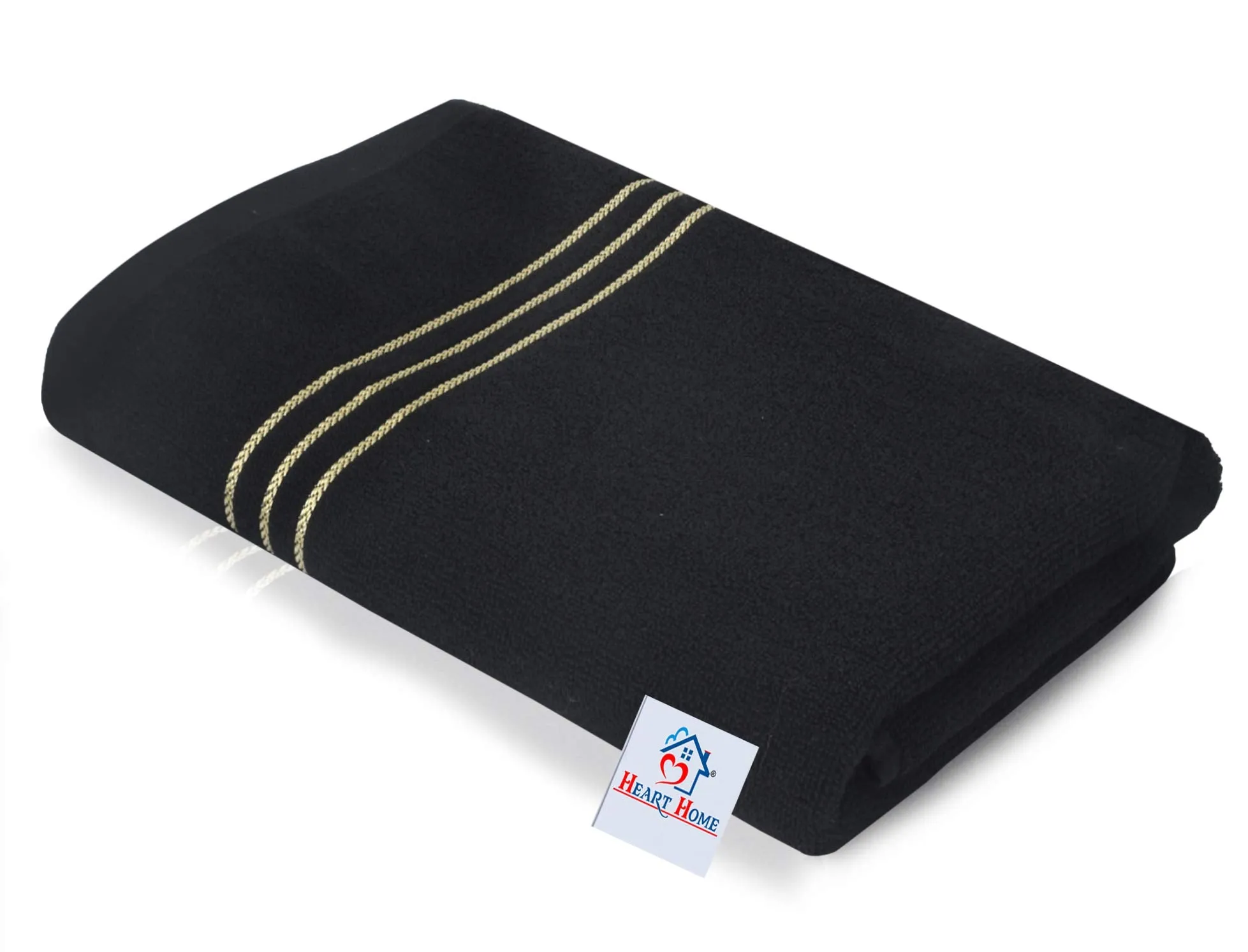 Heart Home Cotton 2 Pieces Bath Towel Super Soft, Fluffy, and Absorbent, Perfect for Daily Use 100% Cotton Towels, 400 GSM (Black)-HEART11582, Standard (HEART011582)