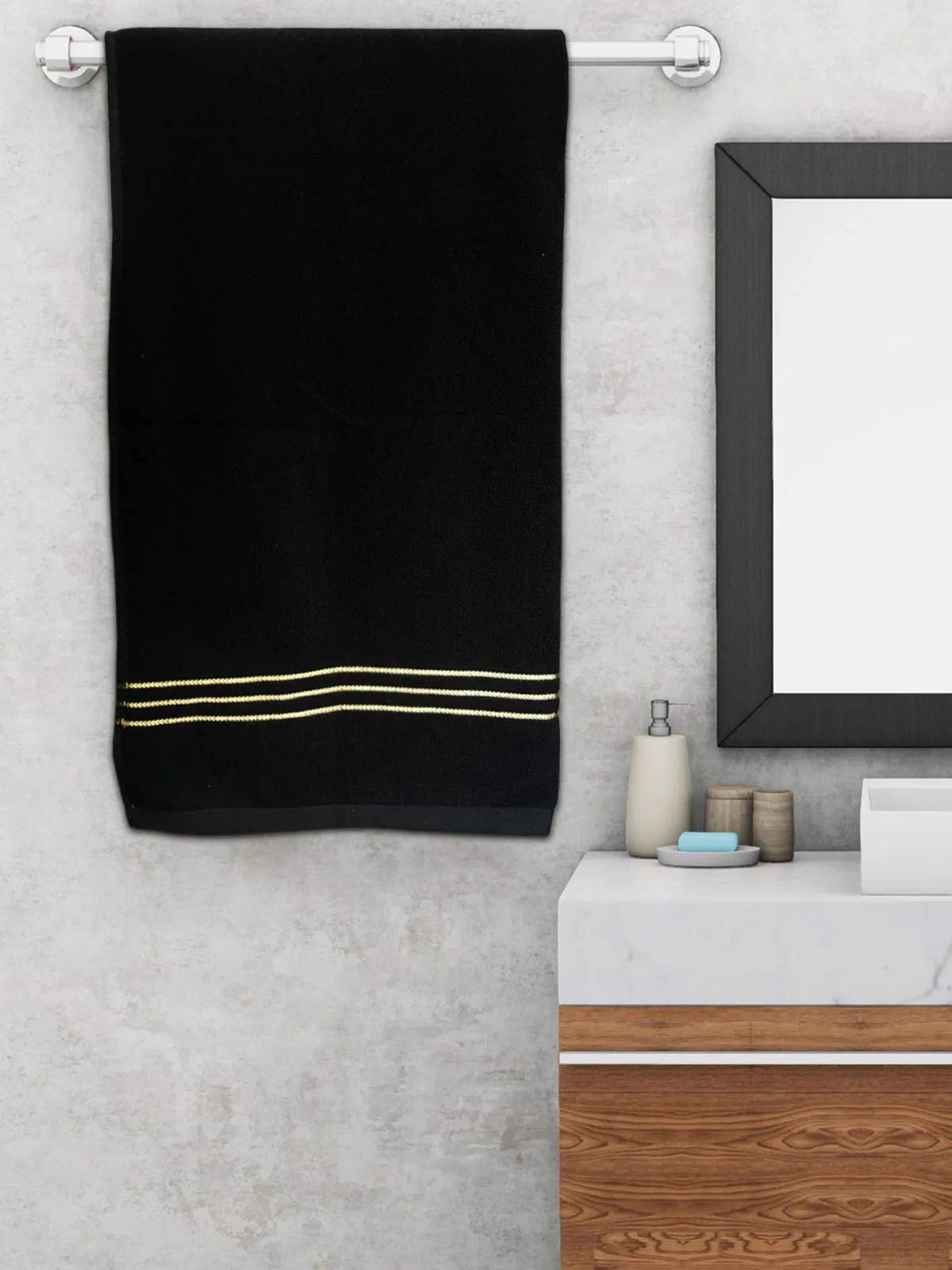 Heart Home Cotton 2 Pieces Bath Towel Super Soft, Fluffy, and Absorbent, Perfect for Daily Use 100% Cotton Towels, 400 GSM (Black)-HEART11582, Standard (HEART011582)