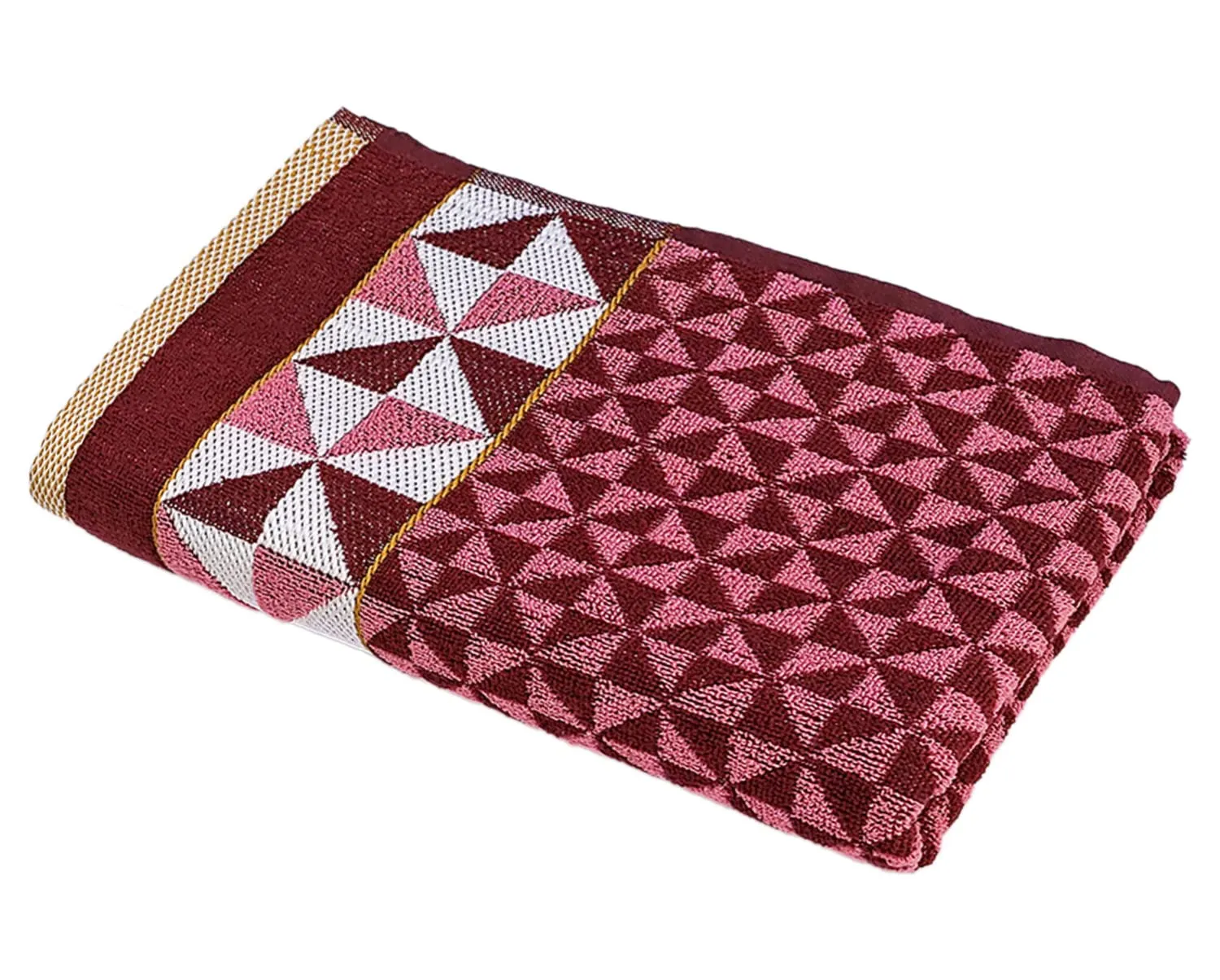 Heart Home Multiuses Tringle Printed Soft Cotton Bath Towel, 30"x60" - Pack of 4 (Maroon)
